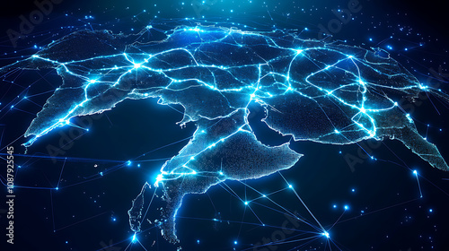Abstract network map of saudi arabia connecting middle east north africa in global data exchange concept illustration