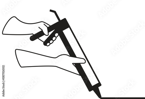 Person Hands using caulking gun silhouette icon. Clipart image isolated on white background.