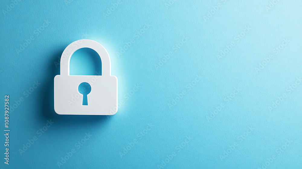 Speech bubble with an open padlock icon on a blue background, symbolizing digital security and private messages Web banner with empty space Speech bubble with an open padlock icon on a blue background, symbolizing digital security and private messages Web banner with empty space