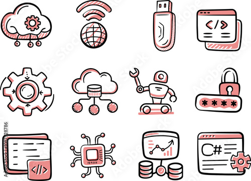 Digital information technology icon set