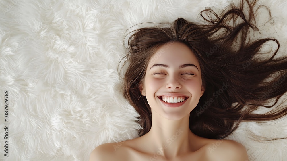 woman lying on a fluffy white surface woman lying on a fluffy white surface