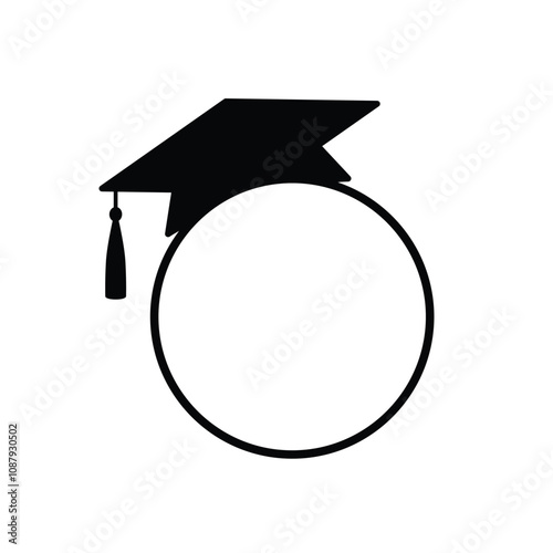 Graduation cap circle monogram icon. Clipart image isolated on white background.