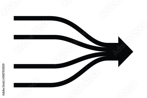Merging arrows silhouette icon. Clipart image isolated on white background.