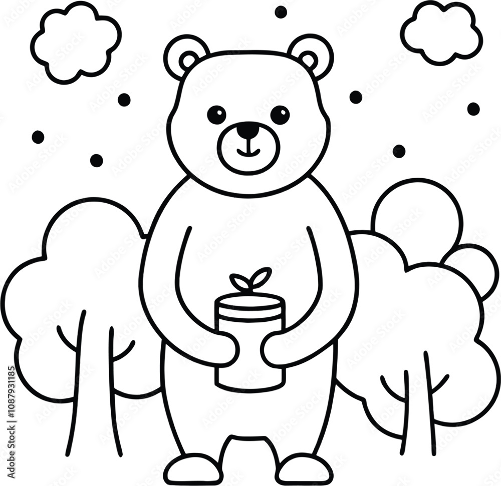 Teddy bear in forest outline Teddy bear in forest outline