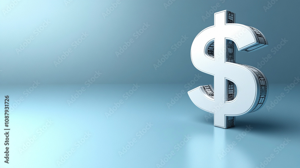 3D dollar sign placed on a clean, empty background, symbolizing wealth, finance, and investment in a minimalist, modern setting with a focus on the concept of money and financial growth 3D dollar sign placed on a clean, empty background, symbolizing wealth, finance, and investment in a minimalist, modern setting with a focus on the concept of money and financial growth