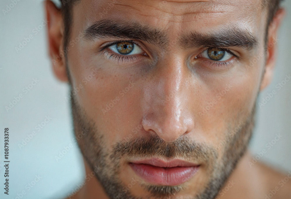 Obraz premium Intimate Close-Up of a Male Face with Focus on Features