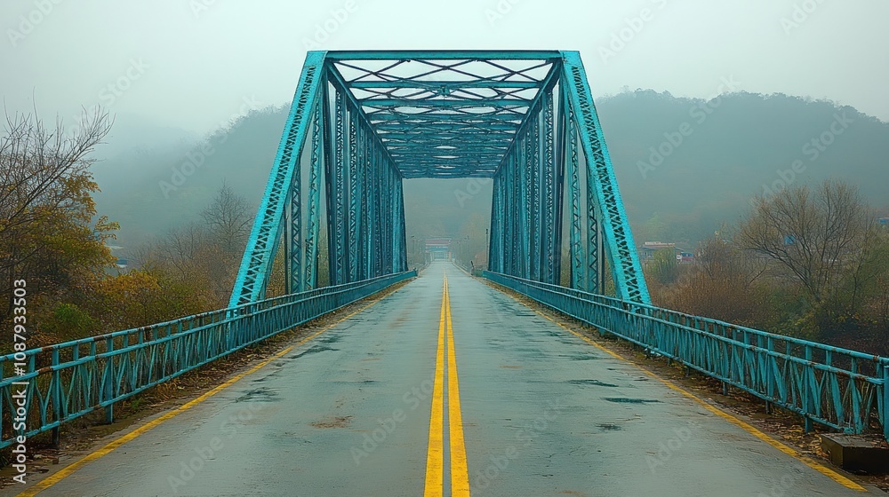Obraz premium Misty blue metal bridge road.