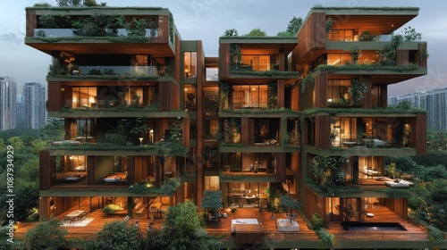 Modern architectural design with greenery integration.