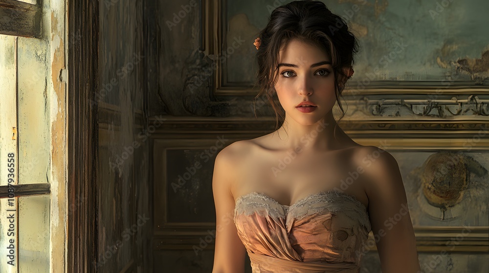 Fototapeta premium Classic woman in a strapless dress