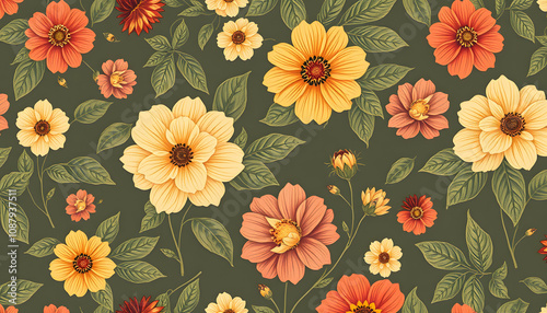 nature floral wallpaper pattern design texture vintage pattern, flat design