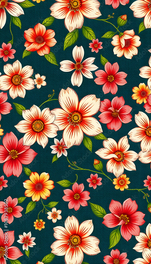 seamless pattern with flowers Graphics texture on Fabric, photo seamless pattern with flowers Graphics texture on Fabric, photo