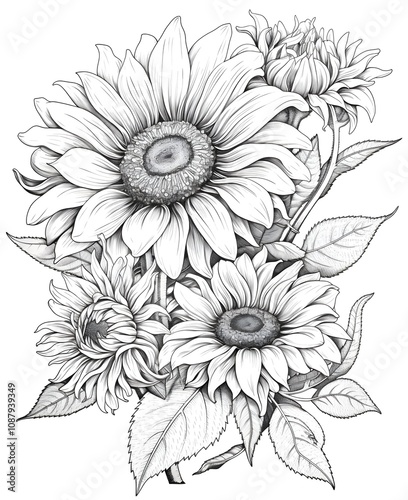 Intricate Mandala Sunflower Line Art Illustration