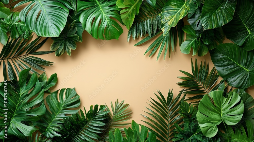 A vibrant arrangement of various green leaves on a neutral background. A vibrant arrangement of various green leaves on a neutral background.