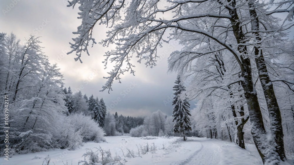 Fototapeta premium Winter forest with snow-covered trees