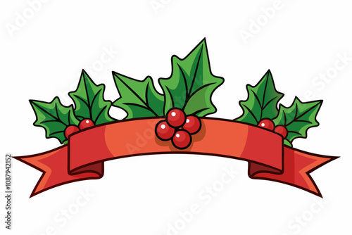 Holly ribbon illustrations design template vector art photo