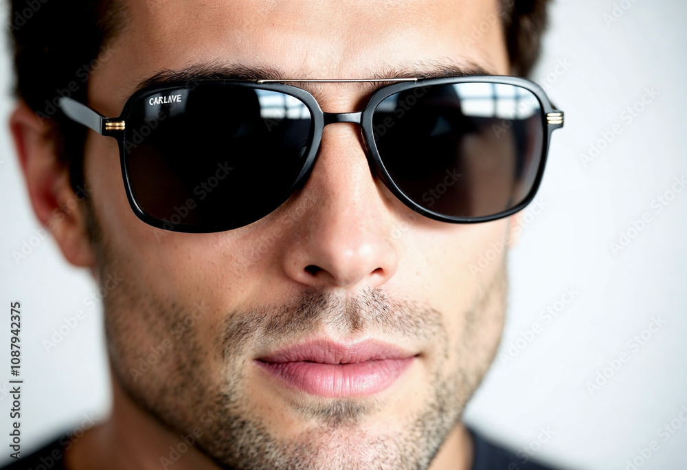 Male Face with Stylish Sunglasses in Natural Lighting Male Face with Stylish Sunglasses in Natural Lighting