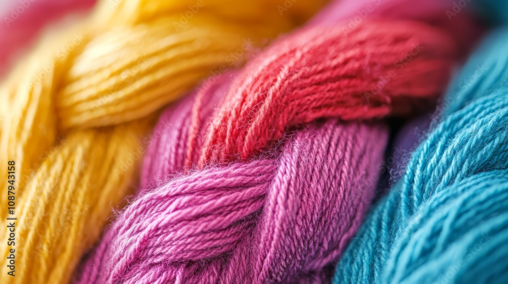 Close-up of colorful threads woven together. Close-up of colorful threads woven together.