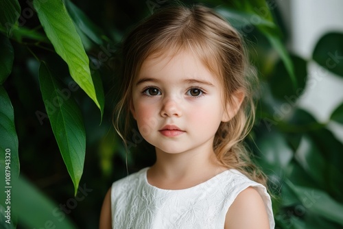 Wallpaper Mural childrens fashion portrait, a young child in a white dress, captured in a sunny garden with gently filtering dappled light through the leaves Torontodigital.ca