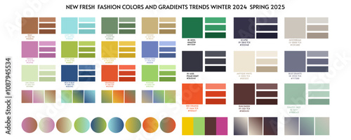 Fashion color trend Winter Spring 2025 2026. Color palette forecast of the future color trend. Stock vector palette of shades