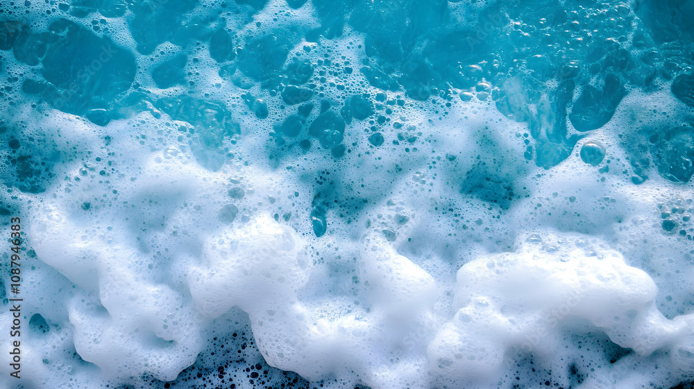 Obraz premium Abstract Blue Water with White Foam Bubbles Background Texture