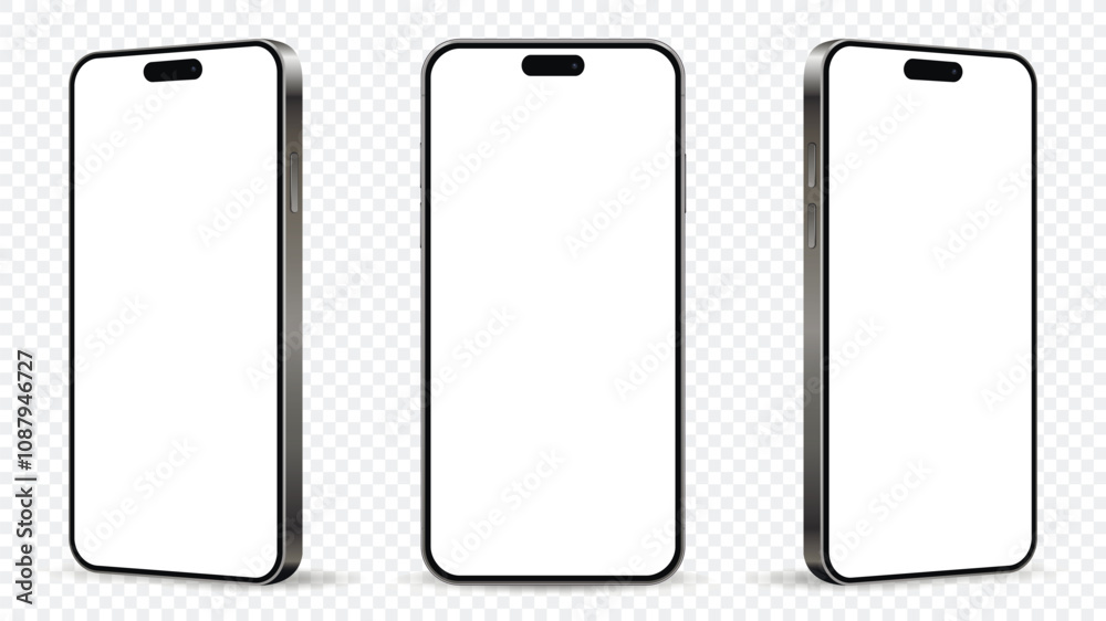 Realistic smartphone mockup isolated on transparent background