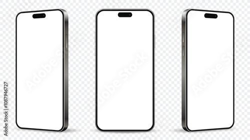 Realistic smartphone mockup isolated on transparent background