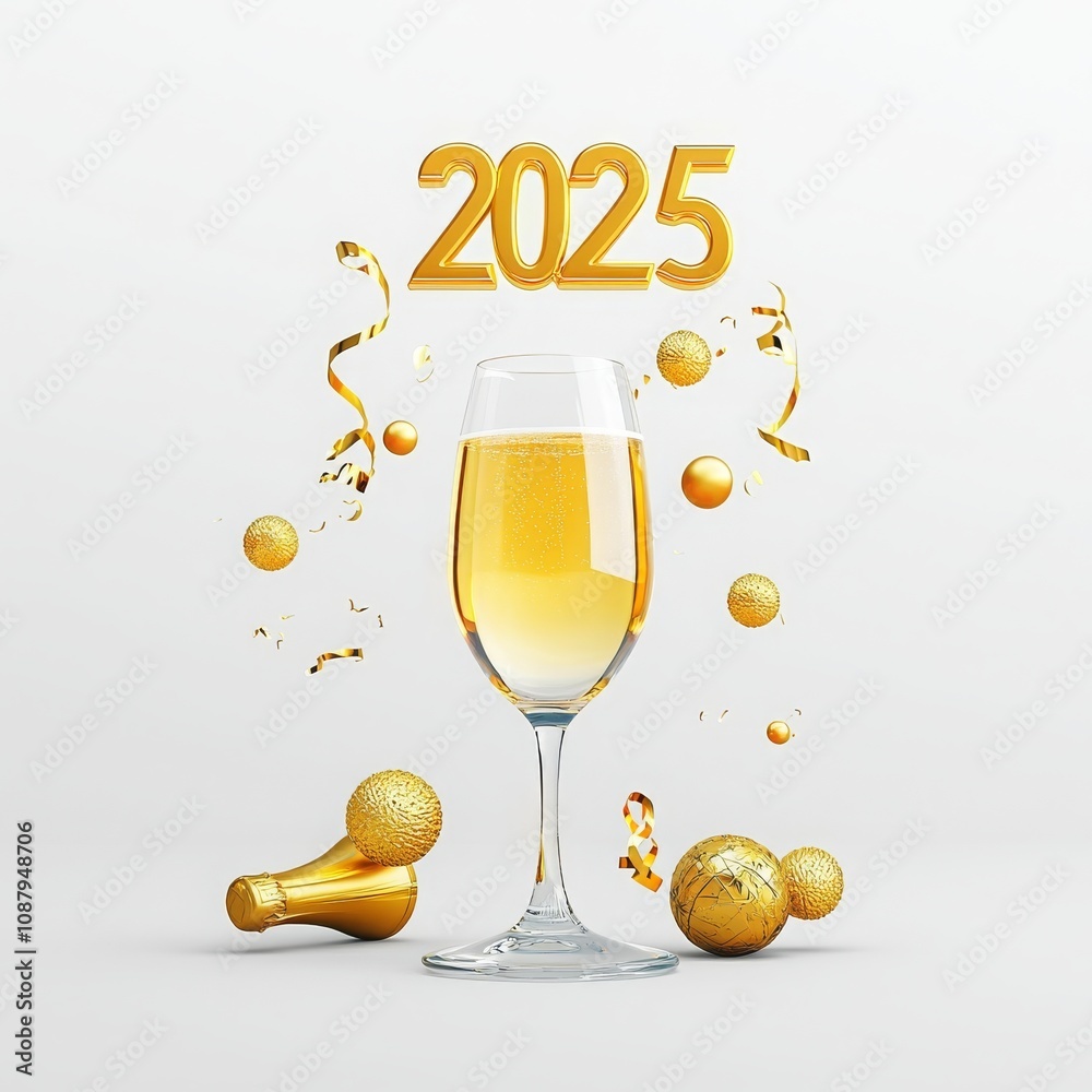 Happy New Year 2025 A celebratory glass of champagne for the New Year 2025, surrounded by festive decorations. Happy New Year 2025 A celebratory glass of champagne for the New Year 2025, surrounded by festive decorations.