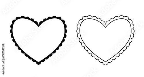 Scalloped bunting heart shape banner Clipart image isolated on white background.