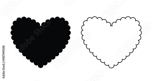 Scalloped bunting heart shape banner Clipart image isolated on white background.