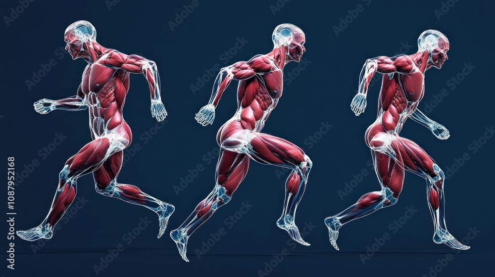 Obraz premium Human Anatomy in Motion: A 3D Rendering of Running Muscles