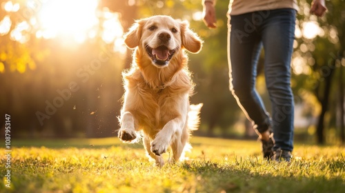 Joyful dog enjoys playful moments with owner in sunny park setting