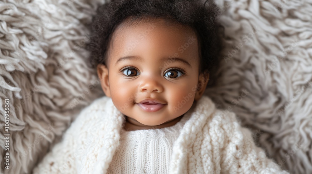 Adorable Baby with Bright Eyes and Sweet Smile in Cozy Sweater Adorable Baby with Bright Eyes and Sweet Smile in Cozy Sweater