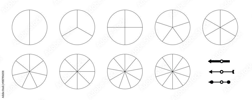 2-10 section Blank Spinning Wheel Template set. Clip art image isolated on white background 2-10 section Blank Spinning Wheel Template set. Clip art image isolated on white background