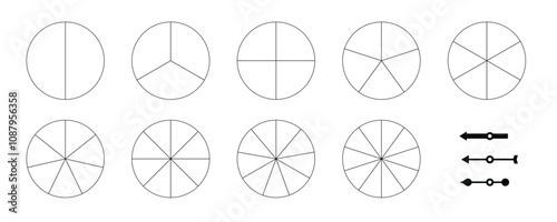 2-10 section Blank Spinning Wheel Template set. Clip art image isolated on white background