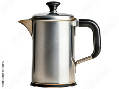 Classic Stainless Steel Coffee Pot on White Background