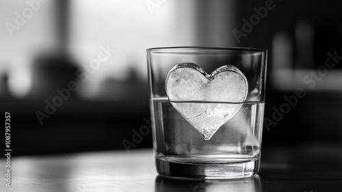 Heart-shaped ice symbolizing love's fleeting nature in a glass of water