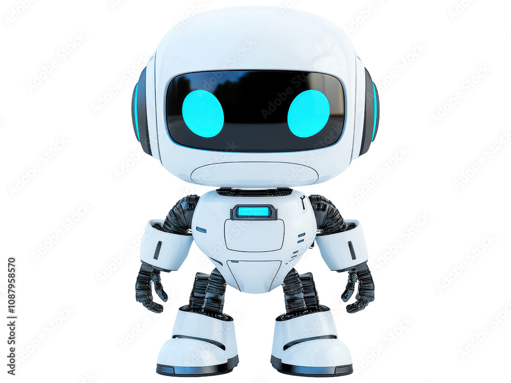 Cute cartoon robot with blue eyes and shiny body Cute cartoon robot with blue eyes and shiny body