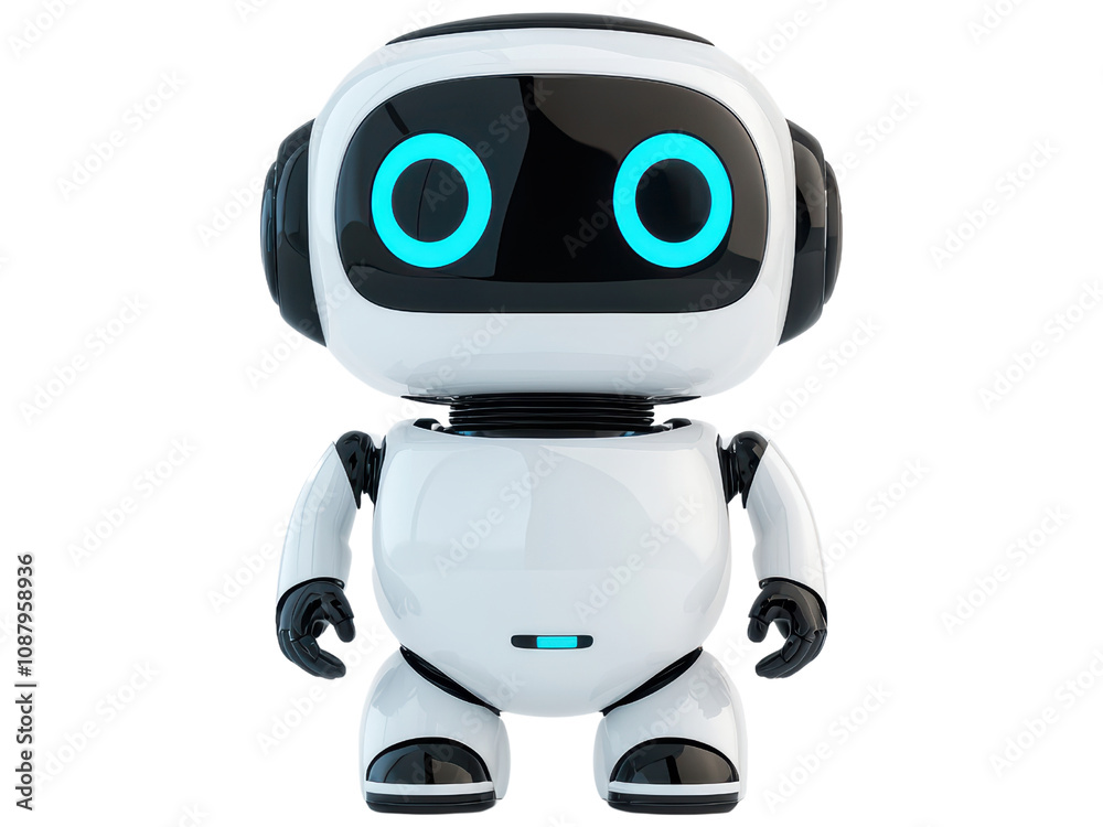 Cute Friendly Robot Character with Big Blue Eyes