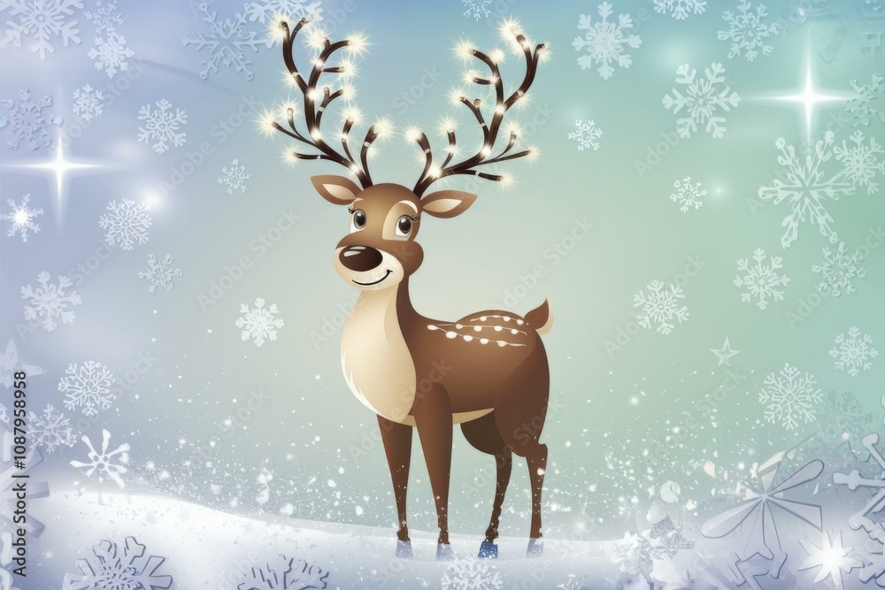 Cheerful Cartoon Reindeer Christmas Lights Holiday Decor Cheerful Cartoon Reindeer Christmas Lights Holiday Decor