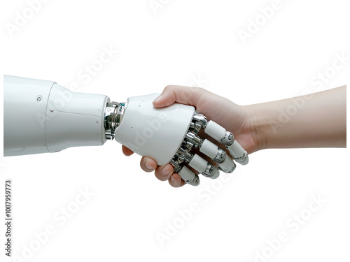 Human and robotic handshake symbolizing collaboration