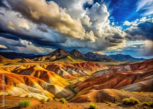 Breathtaking Landscape of Eroded Mountain Range with Barren Soil and Geological Disruption in a Majestic Setting