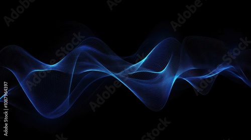 Abstract Blue Wave on Black Background