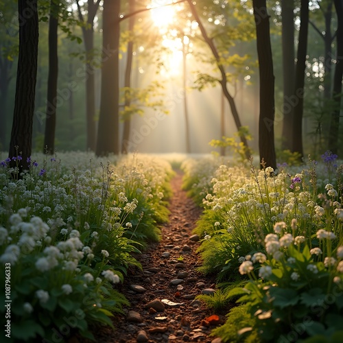 Enchanted Sunrise: A Symphony of Apple, Lavender, and Cedarwood in the Forest photo