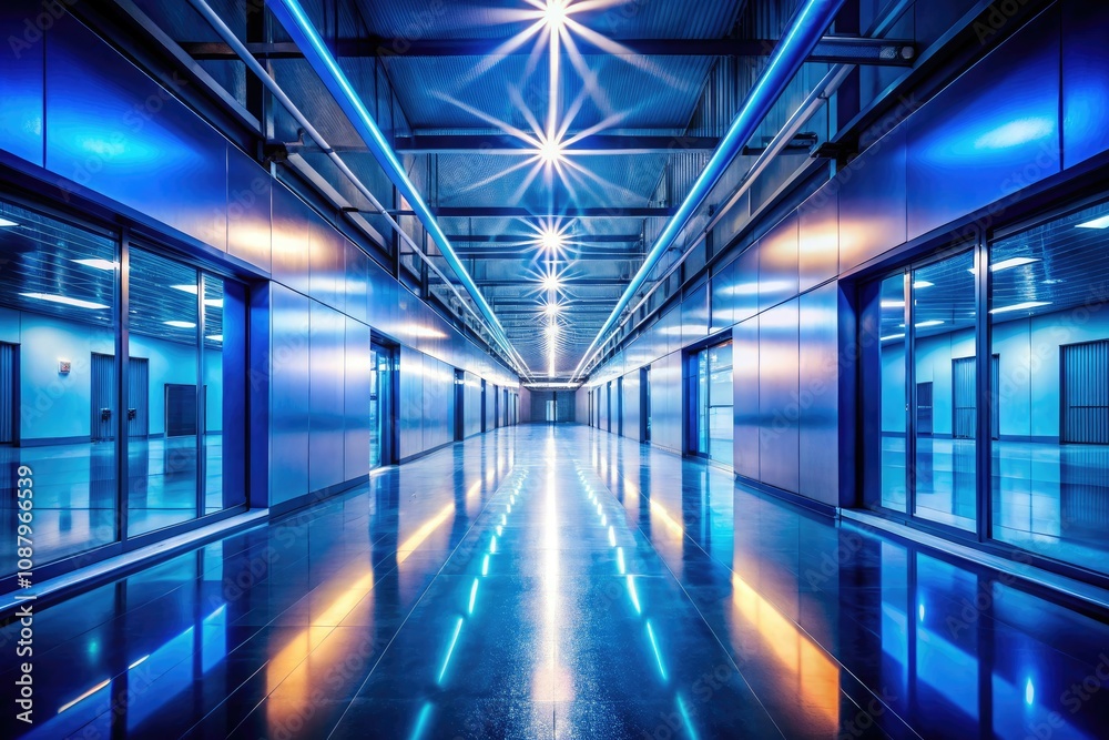 Futuristic Industrial Corridor Silhouette with Bright Lighting - Clean Design, Modern Architecture, Innovative Space, Technology-Driven Environment, Abstract Shapes, Minimalist Aesthetic