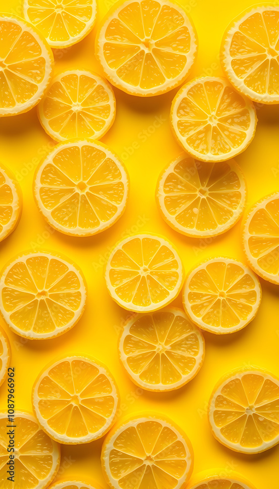 Seamless pattern of lemon slices on a yellow background, dreamy atmosphere Seamless pattern of lemon slices on a yellow background, dreamy atmosphere