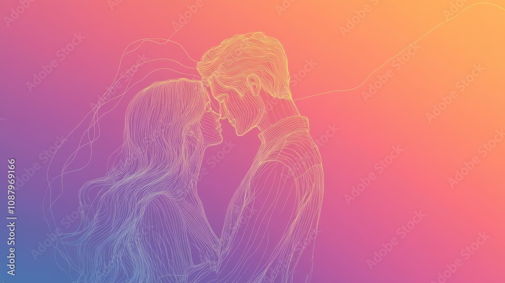 Minimalist line art illustration of a couple embracing with a soft gradient background Minimalist line art illustration of a couple embracing with a soft gradient background