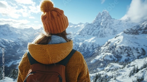 A hiker standing amidst majestic alpine landscapes photo