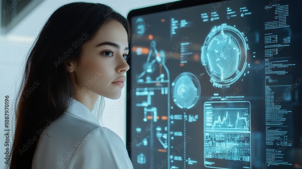 A user engages with an interactive mirror that analyzes hair health and offers AI-driven recommendations for improvement. Generative AI A user engages with an interactive mirror that analyzes hair health and offers AI-driven recommendations for improvement. Generative AI