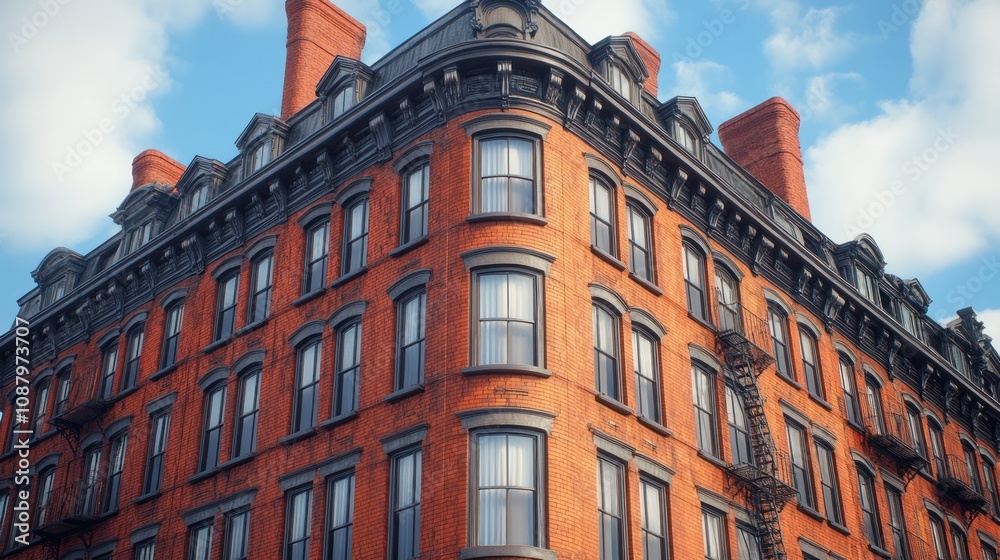 Fototapeta premium A historic brick building with detailed architecture and windows.