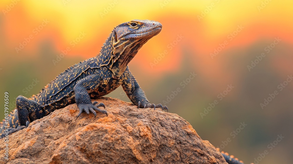 Fototapeta premium Lizard on a Rock During Golden Hour